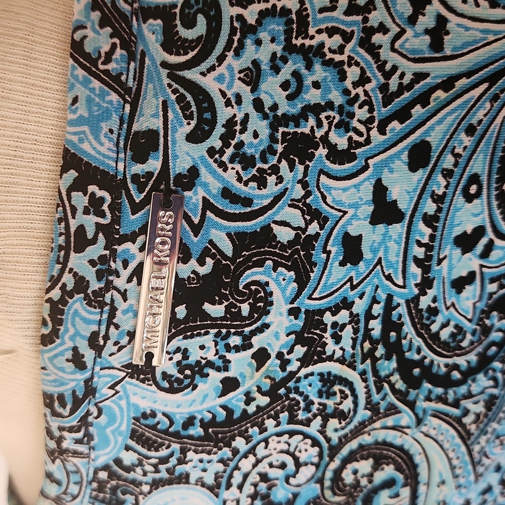 NWT Michael Kors Long Sleeve Blue Paisley Shift Dress Medium - Picture 5 of 8